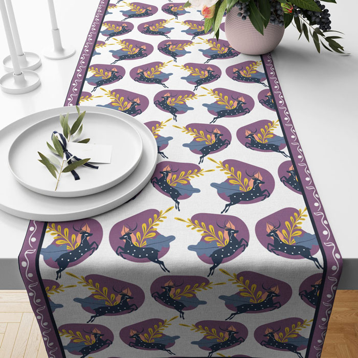 Tropical- Deer/ Purple | Table Runner/ Table Linen | Kitchen Linen