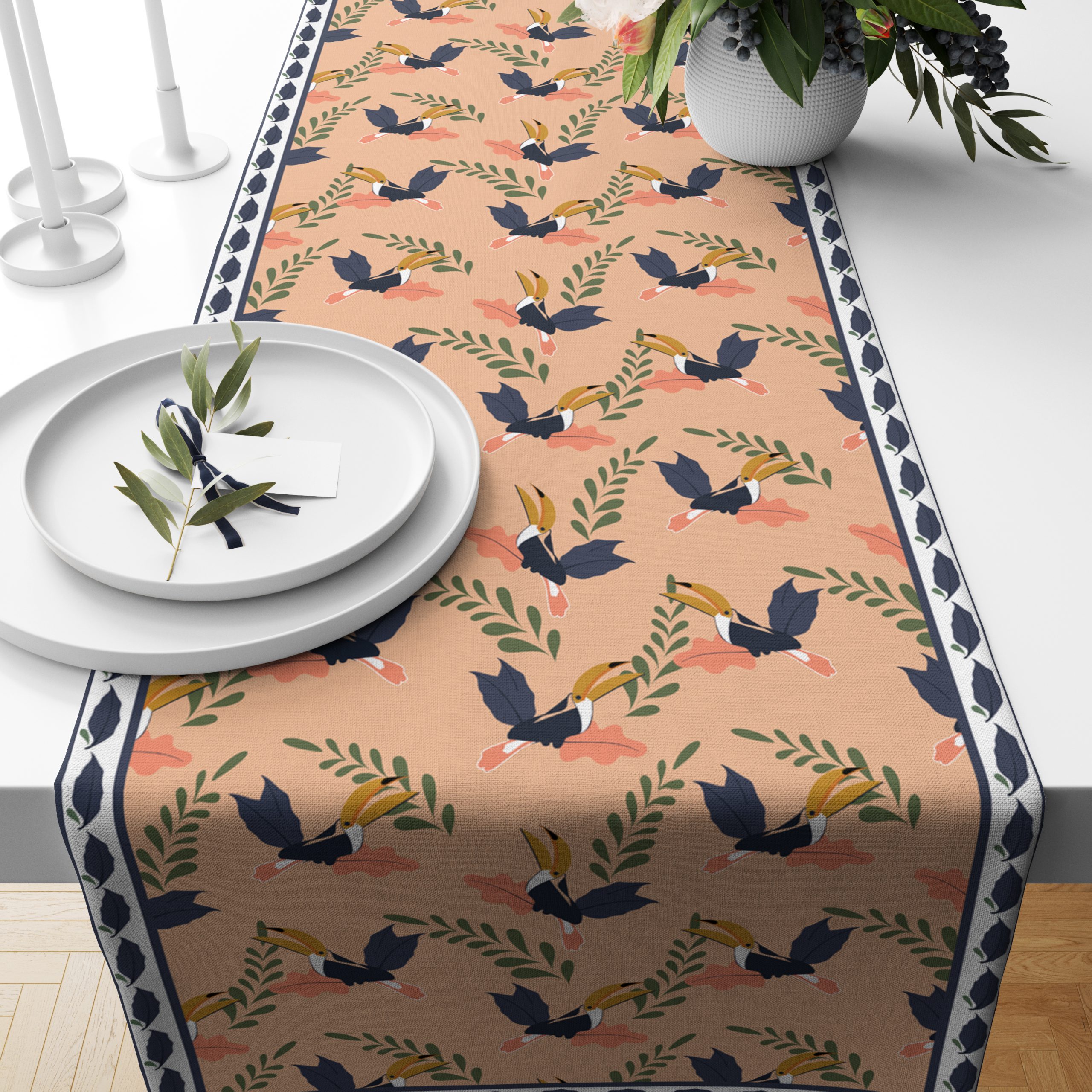 Tropical Tucan- Orange | Table Runner/ Table Linen | Kitchen Linen
