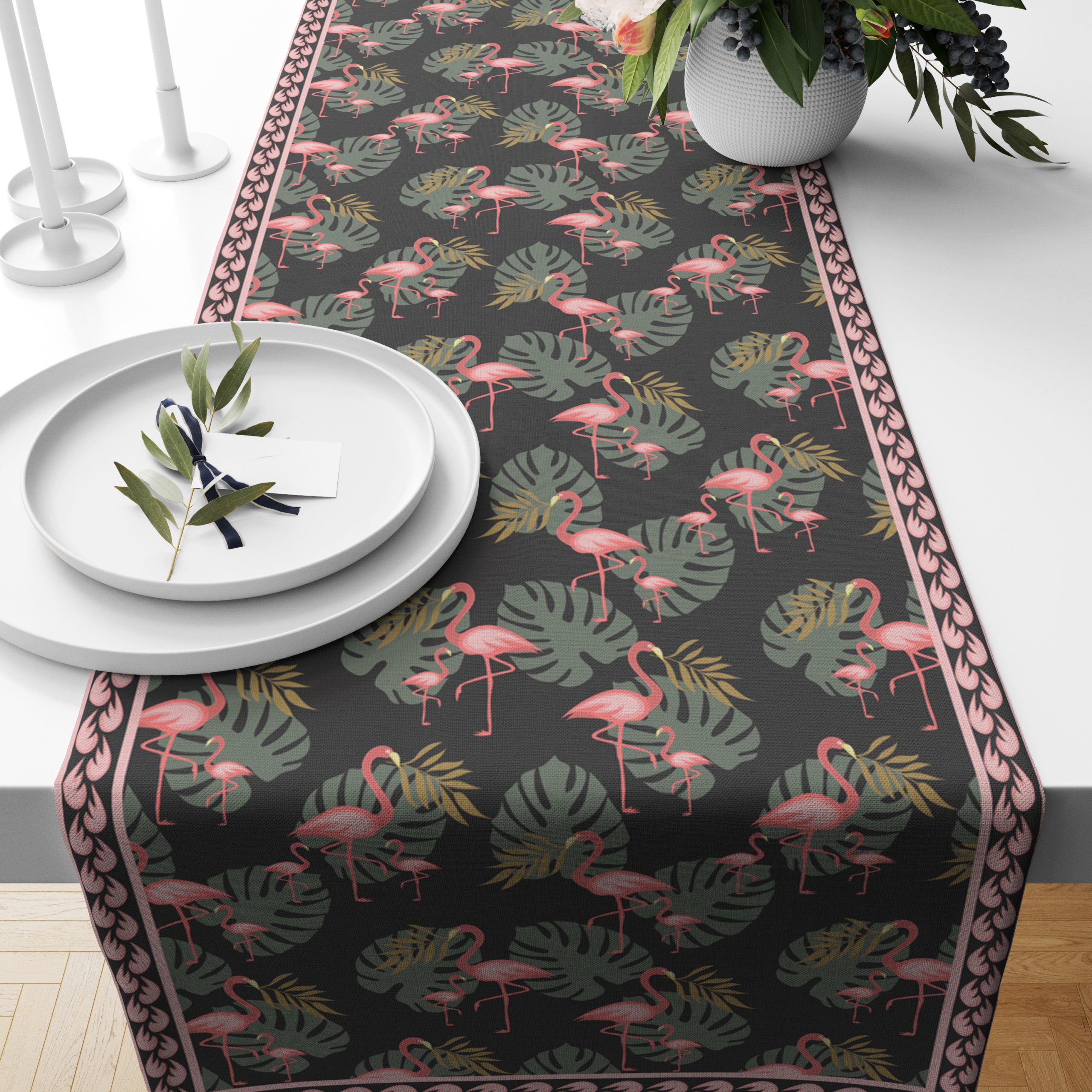 Tropical Flamingo- Blue | Table Runner/ Table Linen | Kitchen Linen