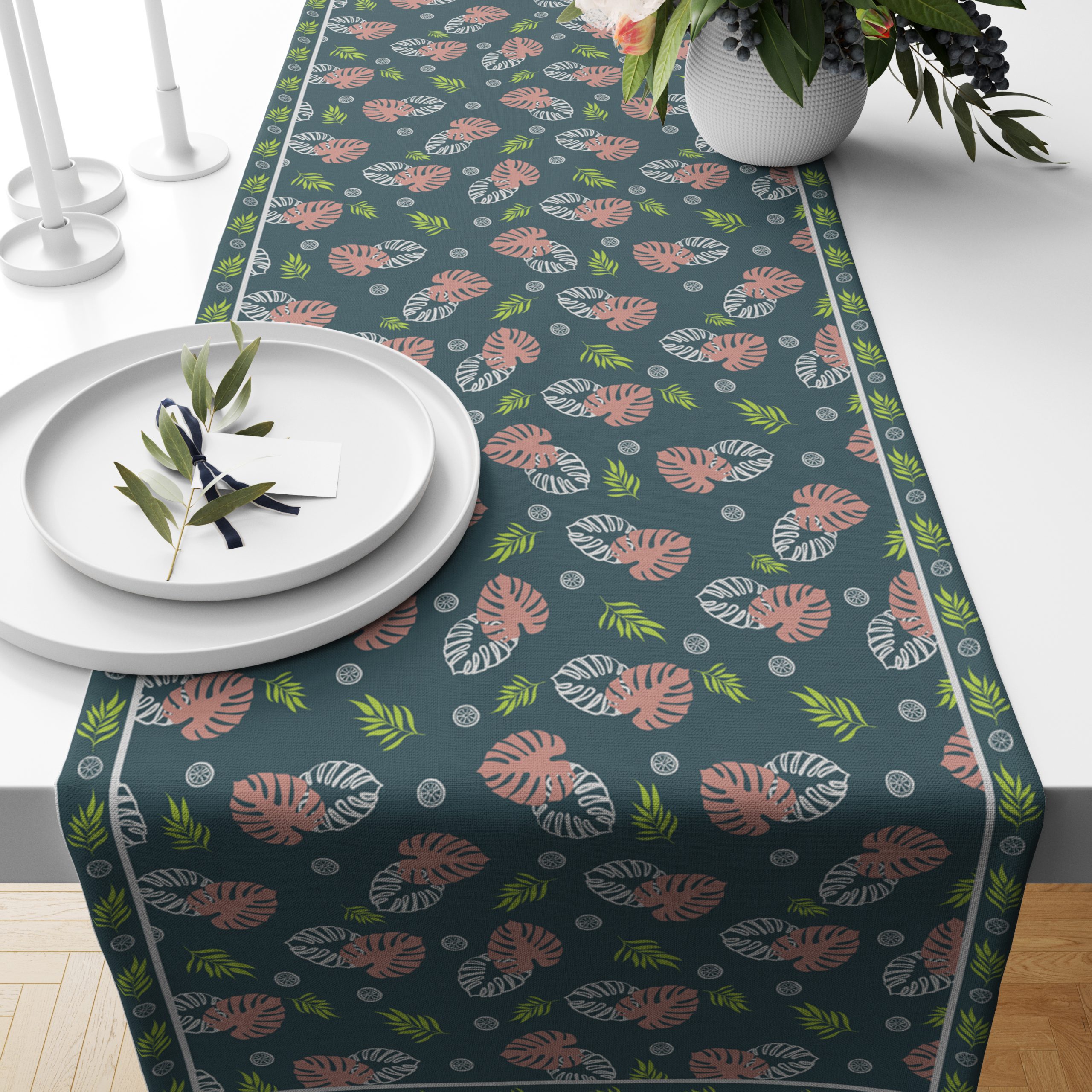 Tropical- Split Leaves | Table Runner/ Table Linen | Kitchen Linen