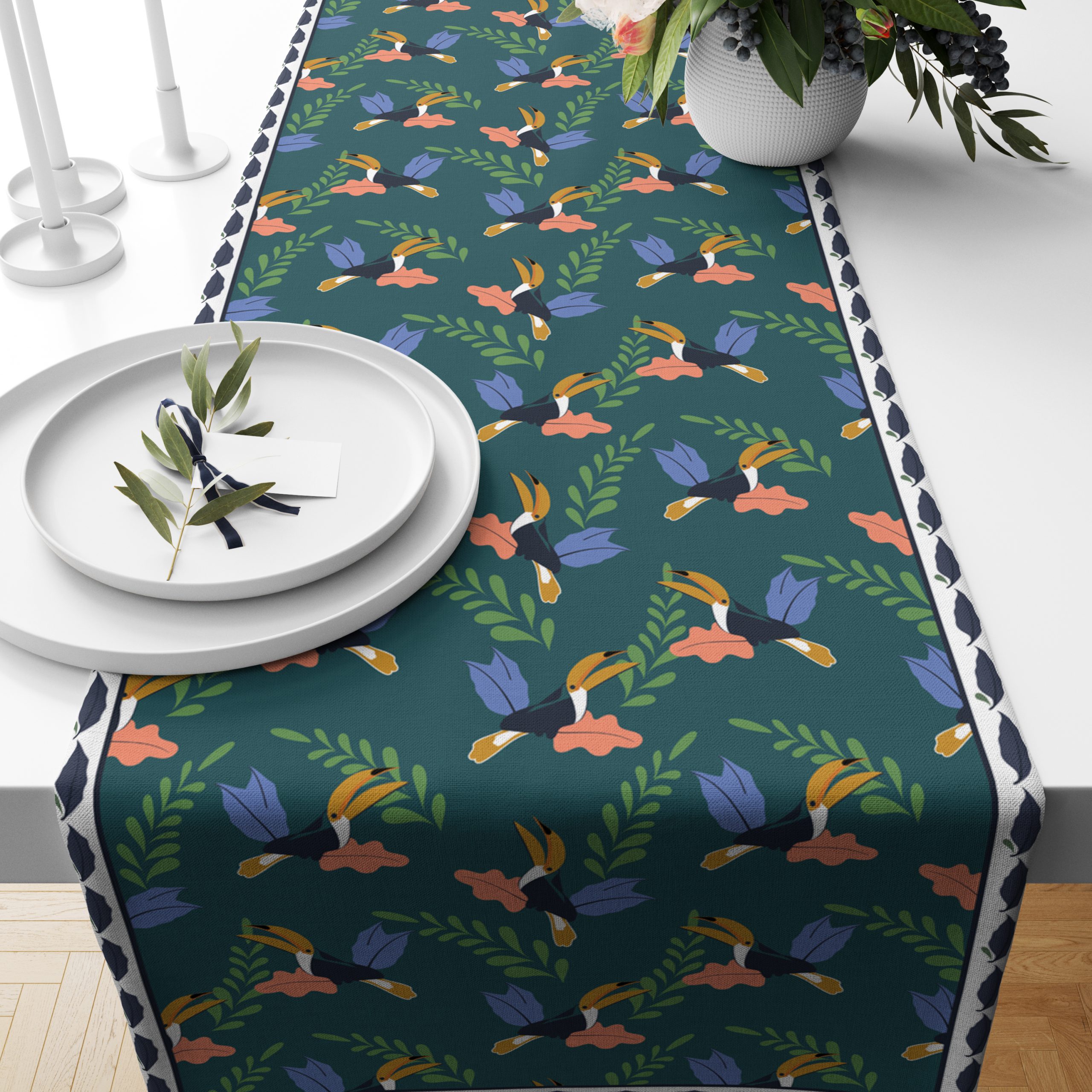 Tropical Tucan- Green | Table Runner/ Table Linen | Kitchen Linen