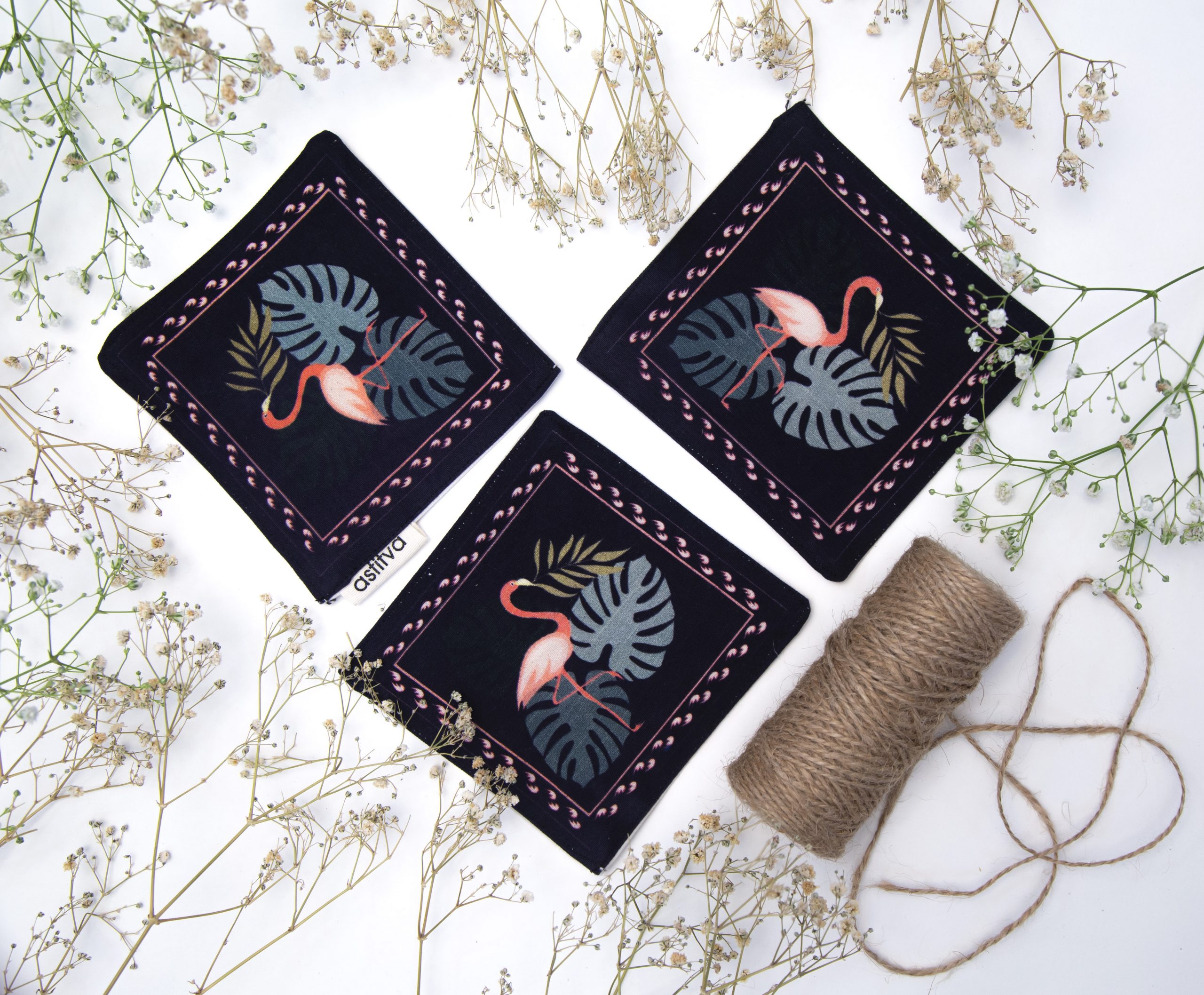 Astitva Cotton Traditional Fabric Coasters, (4.5″ x 4.5″), Set of 4 (STVH_CST_01) | Fabric Coasters