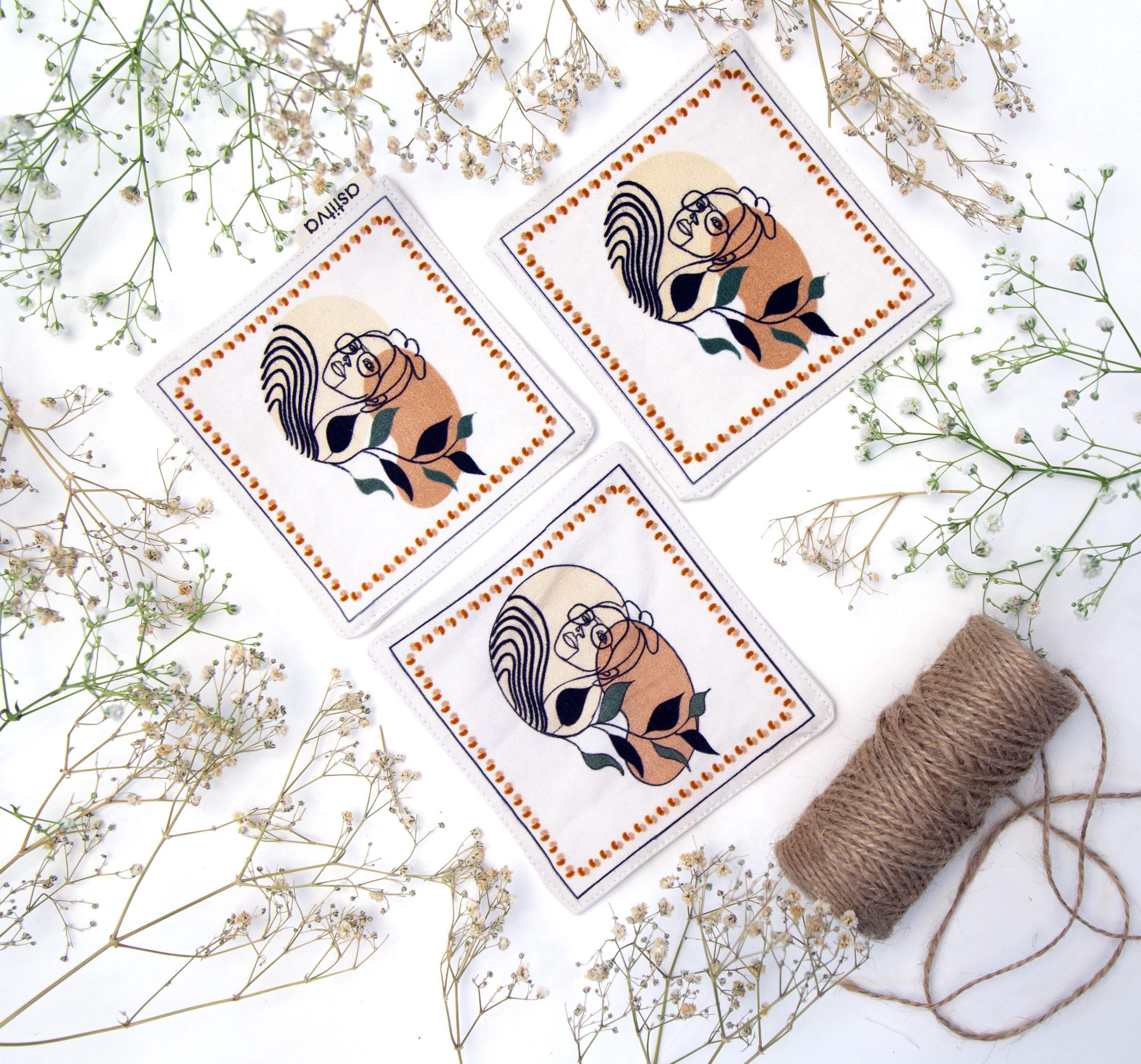 Astitva Cotton Traditional Fabric Coasters, (4.5″ x 4.5″), Set of 4 (STVH_CST_10) | Fabric Coasters