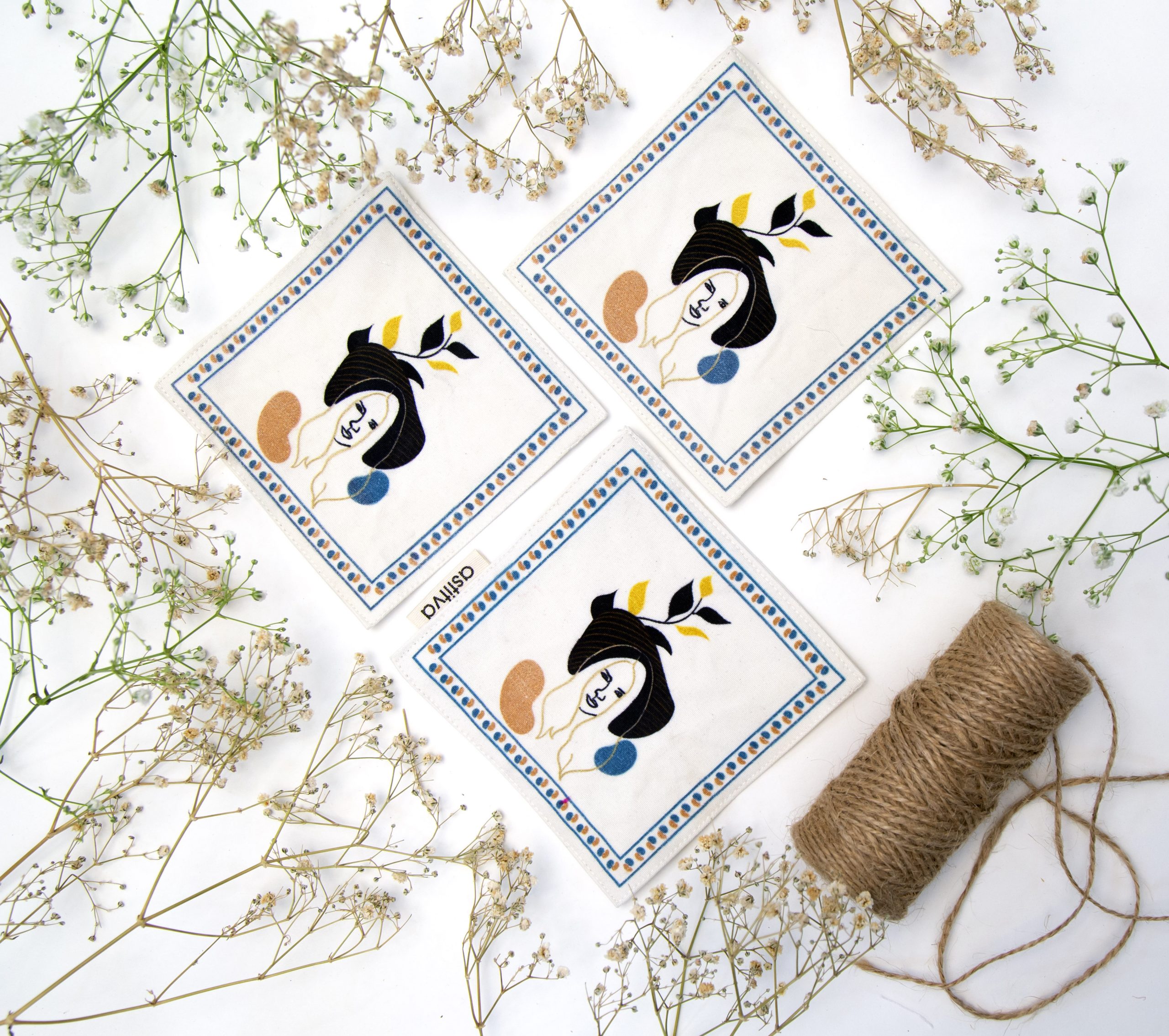 Astitva Cotton Traditional Fabric Coasters, (4.5″ x 4.5″), Set of 4 (STVH_CST_11) | Fabric Coasters