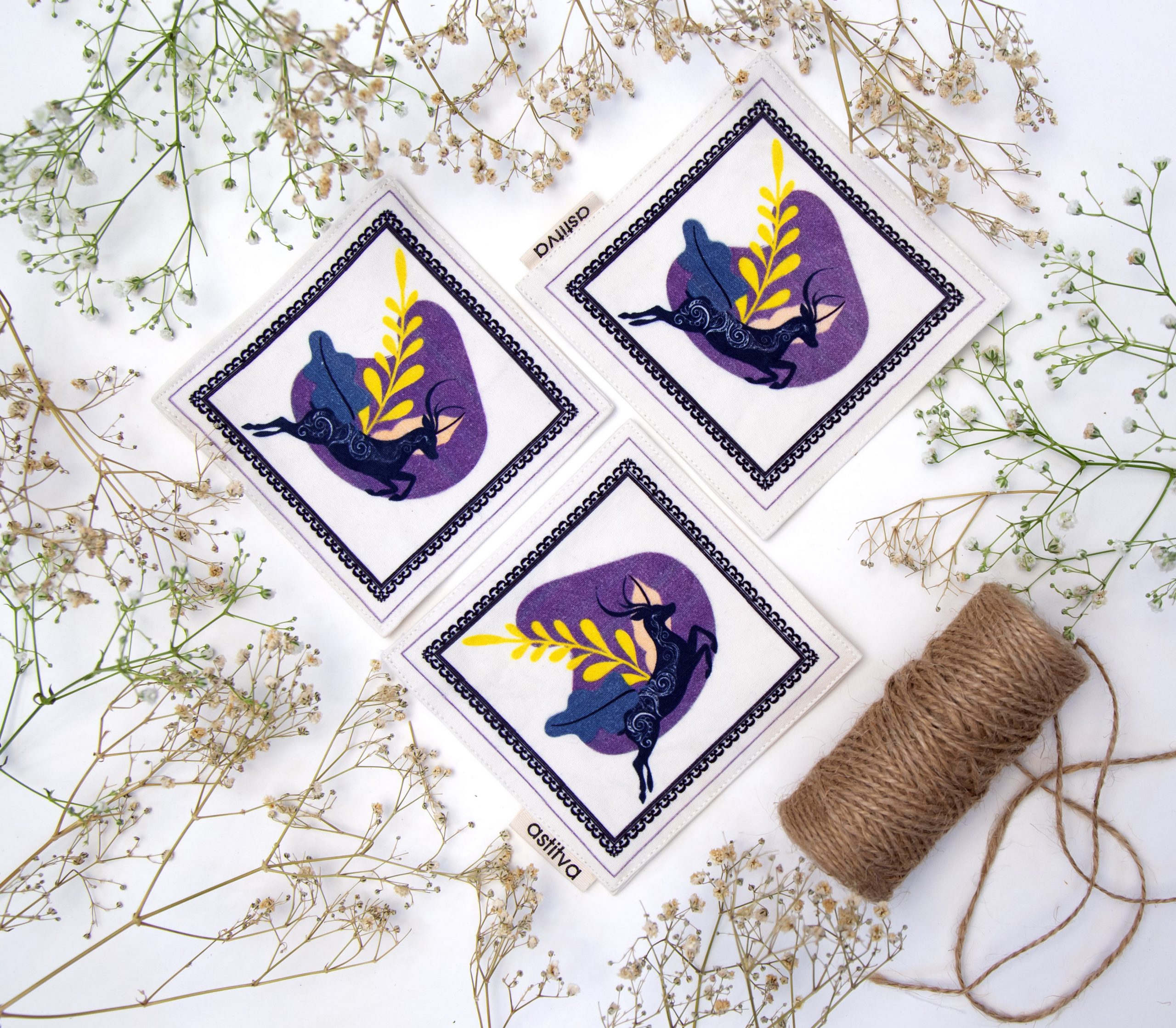 Astitva Cotton Traditional Fabric Coasters, (4.5″ x 4.5″), Set of 4 (STVH_CST_12) | Fabric Coasters