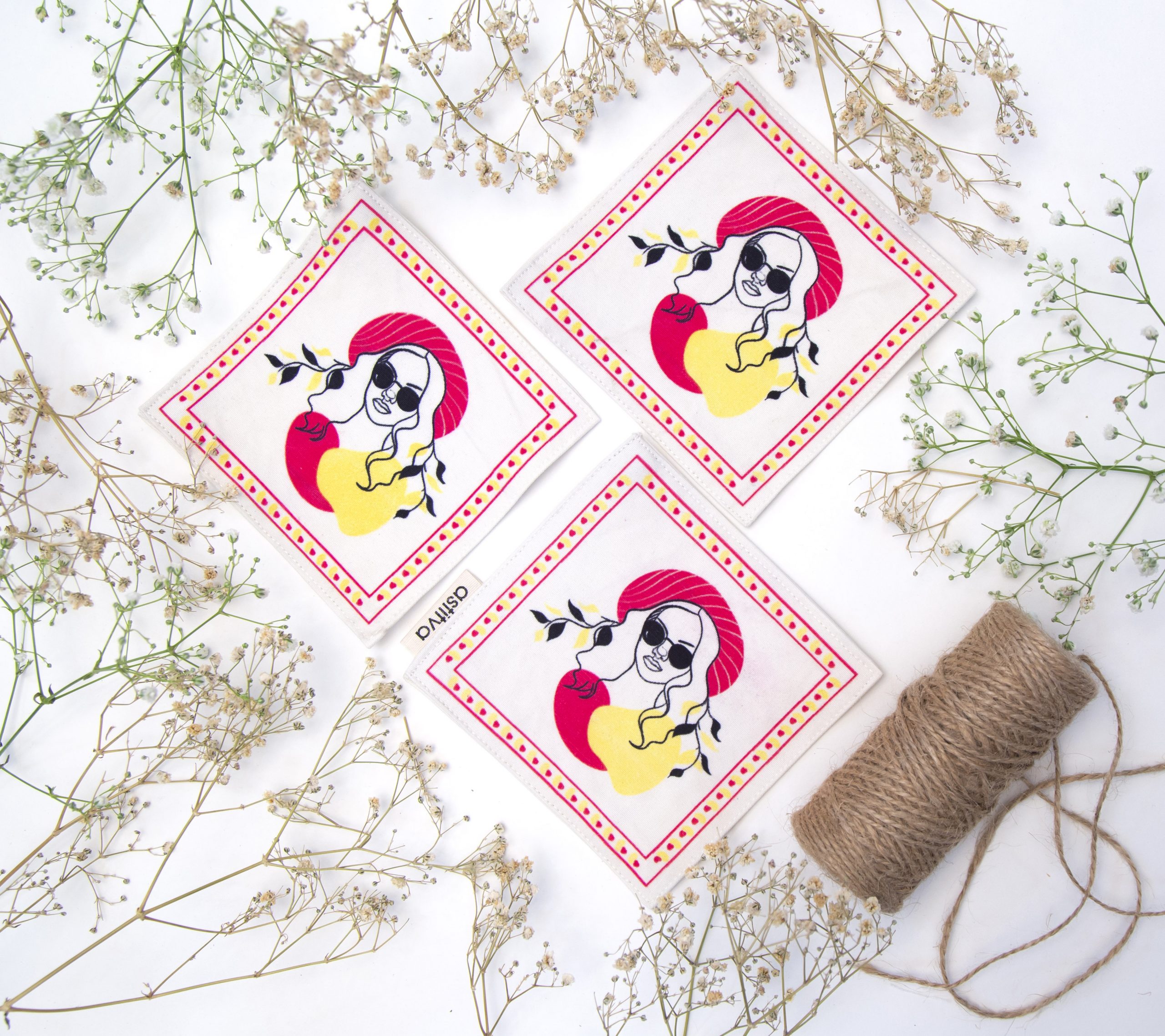 Astitva Cotton Traditional Fabric Coasters, (4.5″ x 4.5″), Set of 4 (STVH_CST_13) | Fabric Coasters