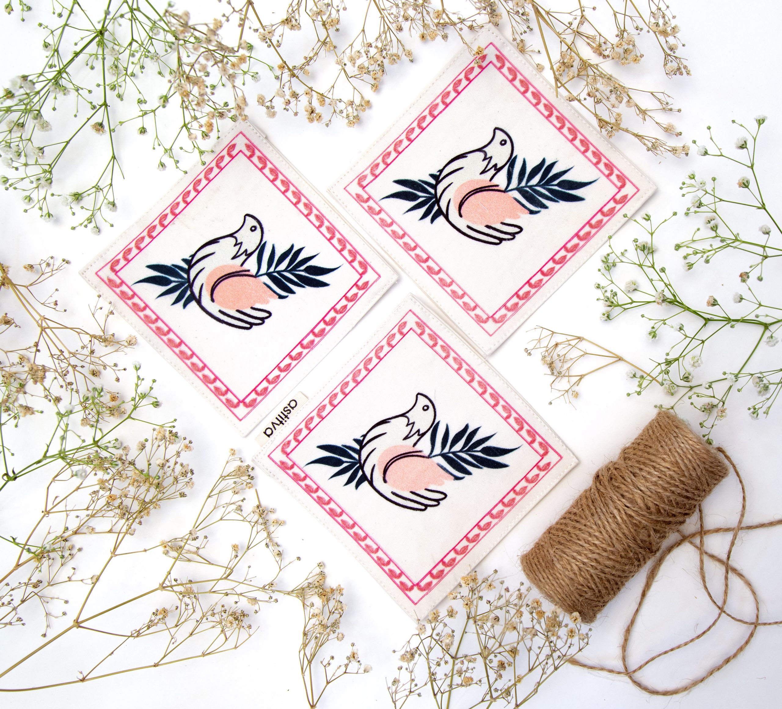 Astitva Cotton Traditional Fabric Coasters, (4.5″ x 4.5″), Set of 4 (STVH_CST_14) | Fabric Coasters