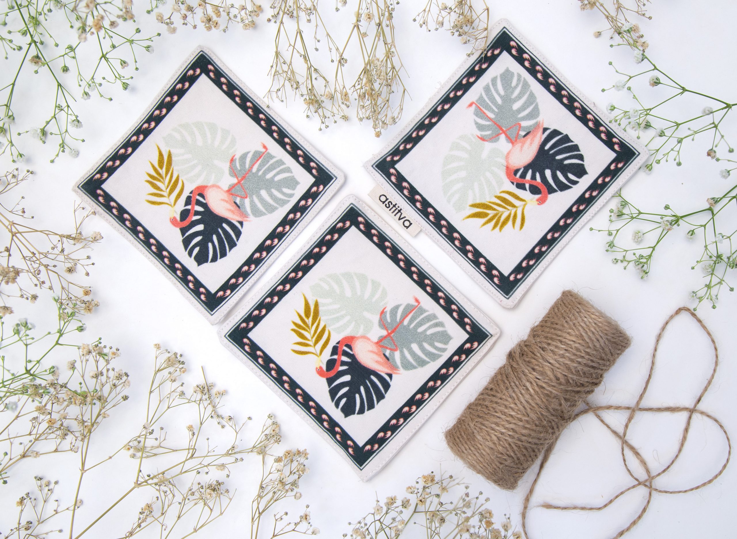 Astitva Cotton Traditional Fabric Coasters, (4.5″ x 4.5″), Set of 4 (STVH_CST_03) | Fabric Coasters