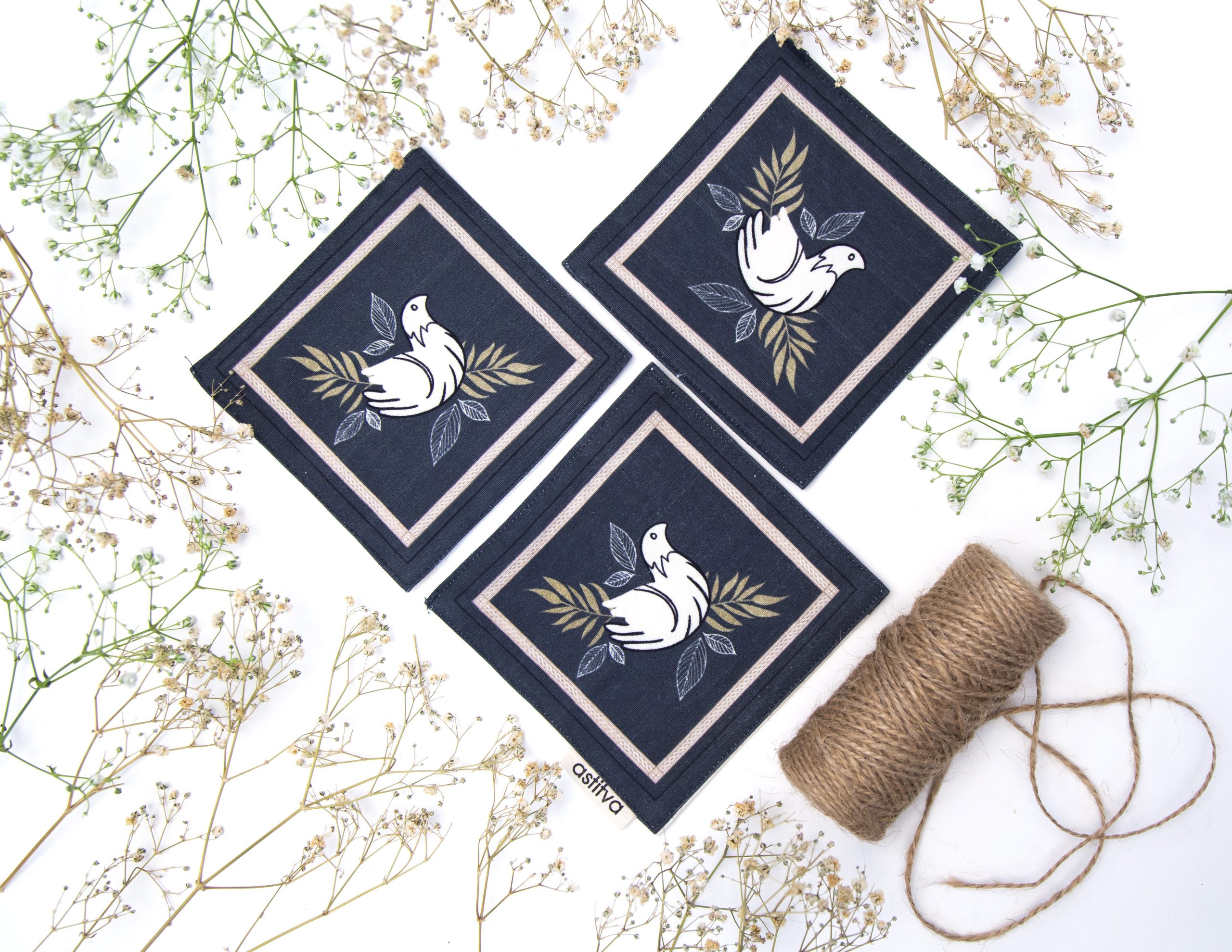 Astitva Cotton Traditional Fabric Coasters, (4.5″ x 4.5″), Set of 4 (STVH_CST_04) | Fabric Coasters