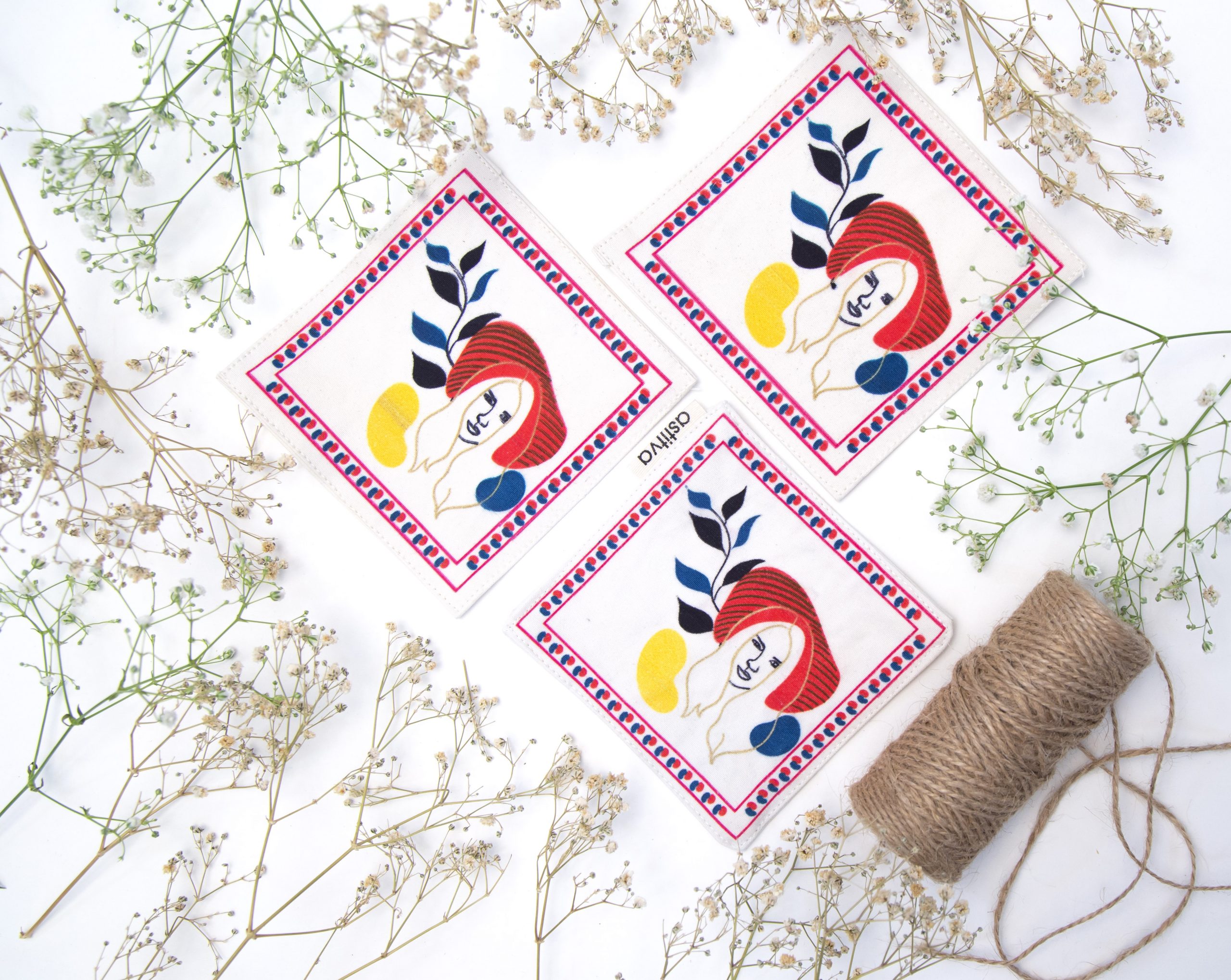 Astitva Cotton Traditional Fabric Coasters, (4.5″ x 4.5″), Set of 4 (STVH_CST_05) | Fabric Coasters