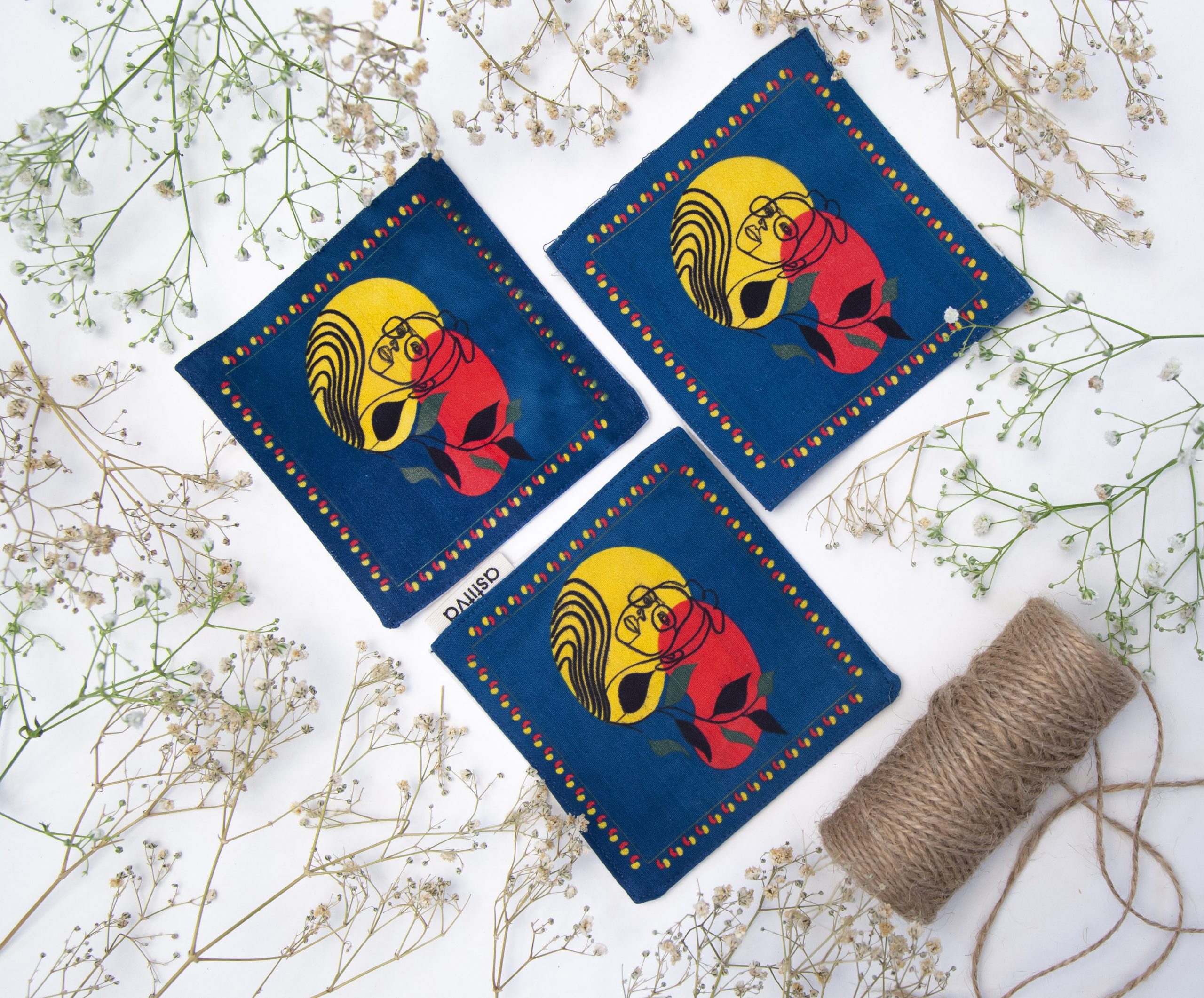 Astitva Cotton Traditional Fabric Coasters, (4.5″ x 4.5″), Set of 4 (STVH_CST_06) | Fabric Coasters
