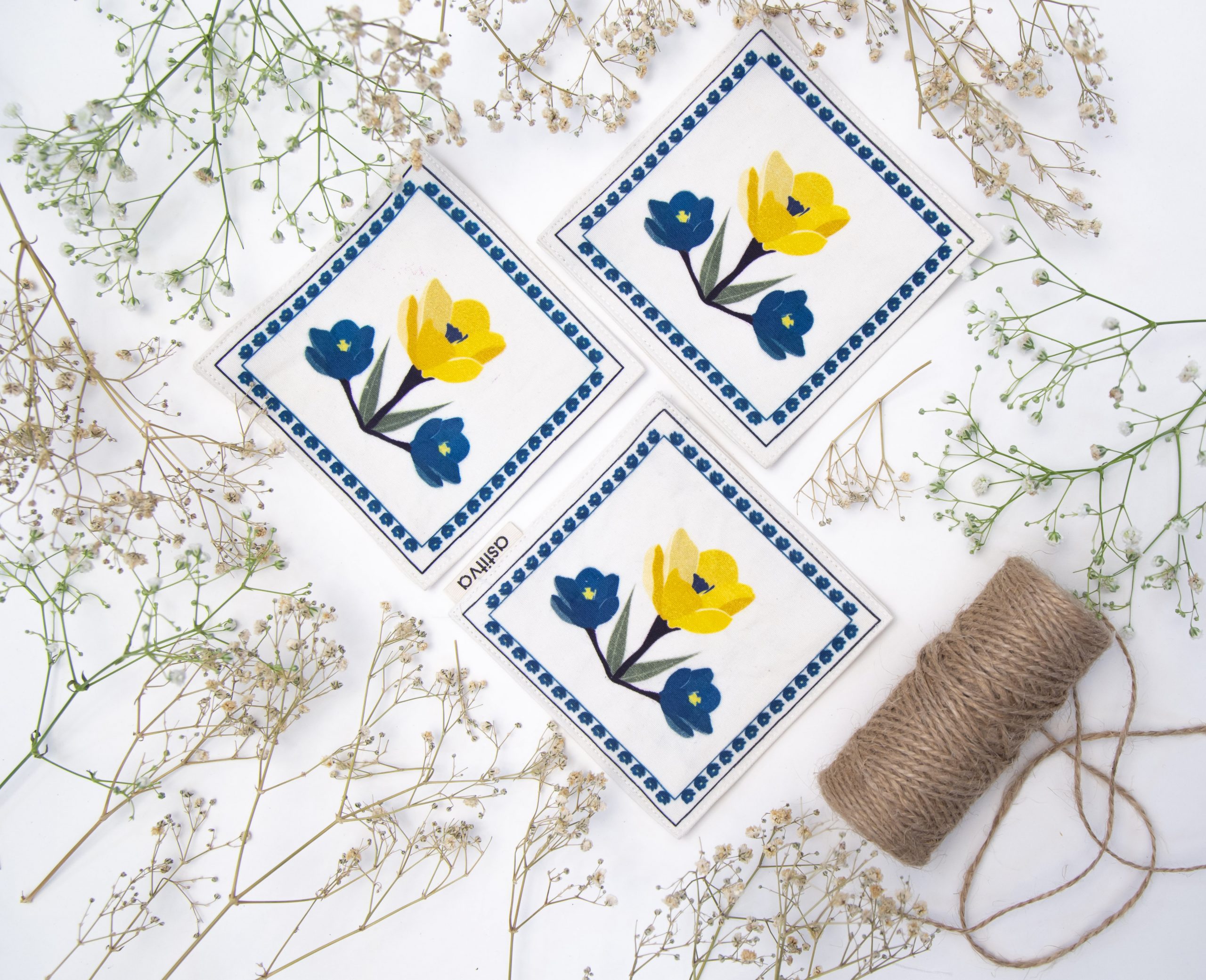 Astitva Cotton Traditional Fabric Coasters, (4.5″ x 4.5″), Set of 4 (STVH_CST_07) | Fabric Coasters