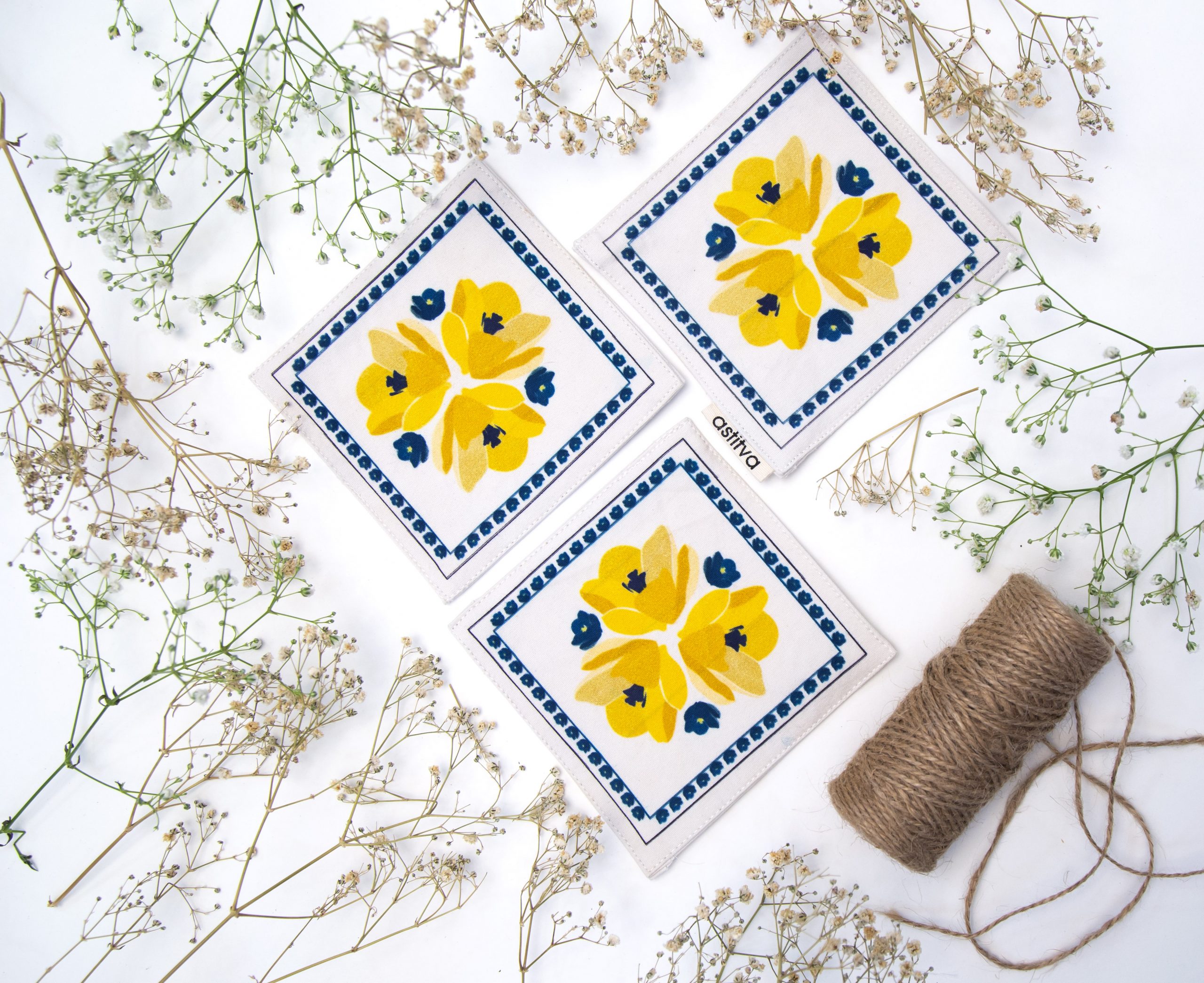 Astitva Cotton Traditional Fabric Coasters, (4.5″ x 4.5″), Set of 4 (STVH_CST_08) | Fabric Coasters