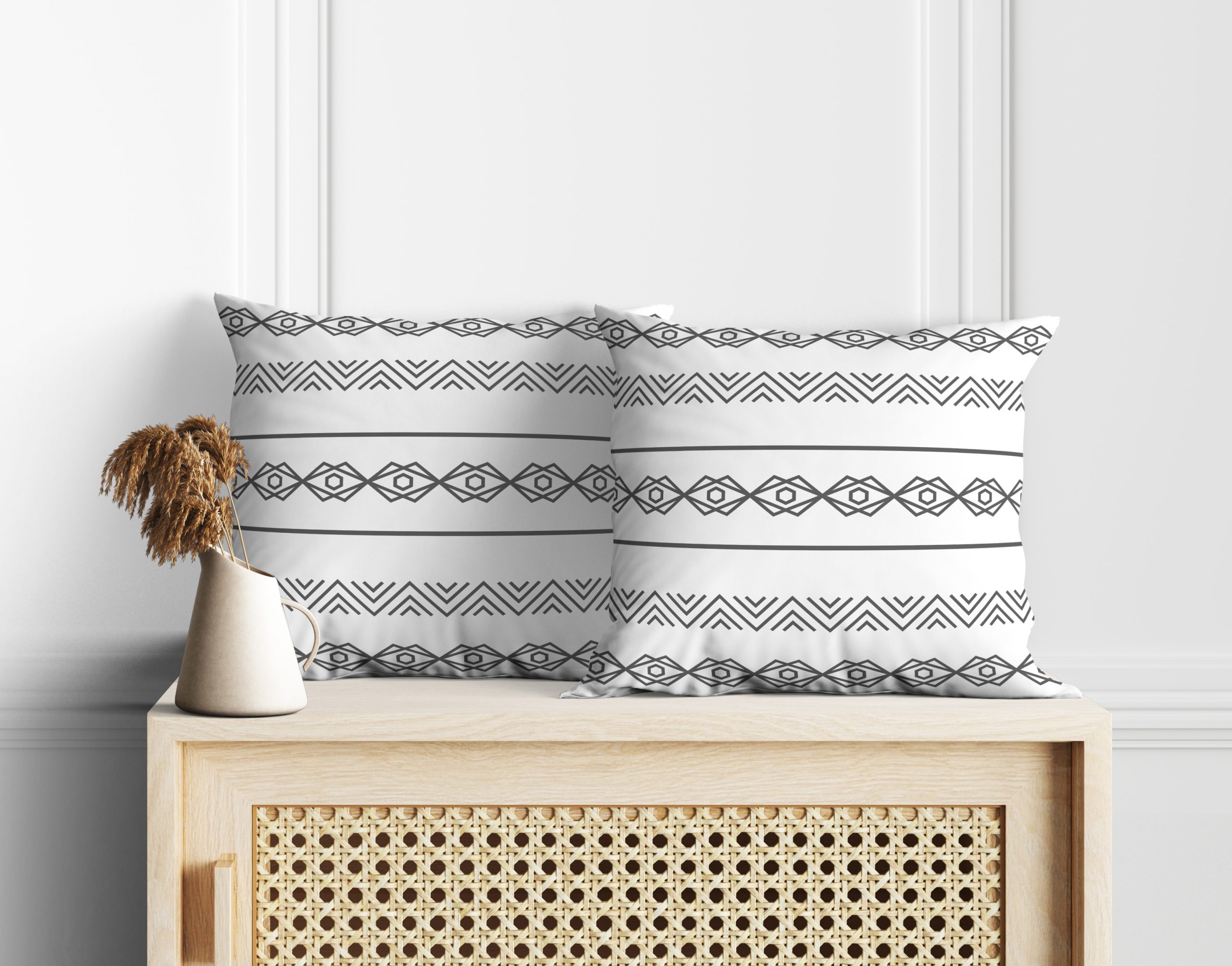 Tribal Borders (White) | Premium Quality | Cushion Covers | Set of 2
