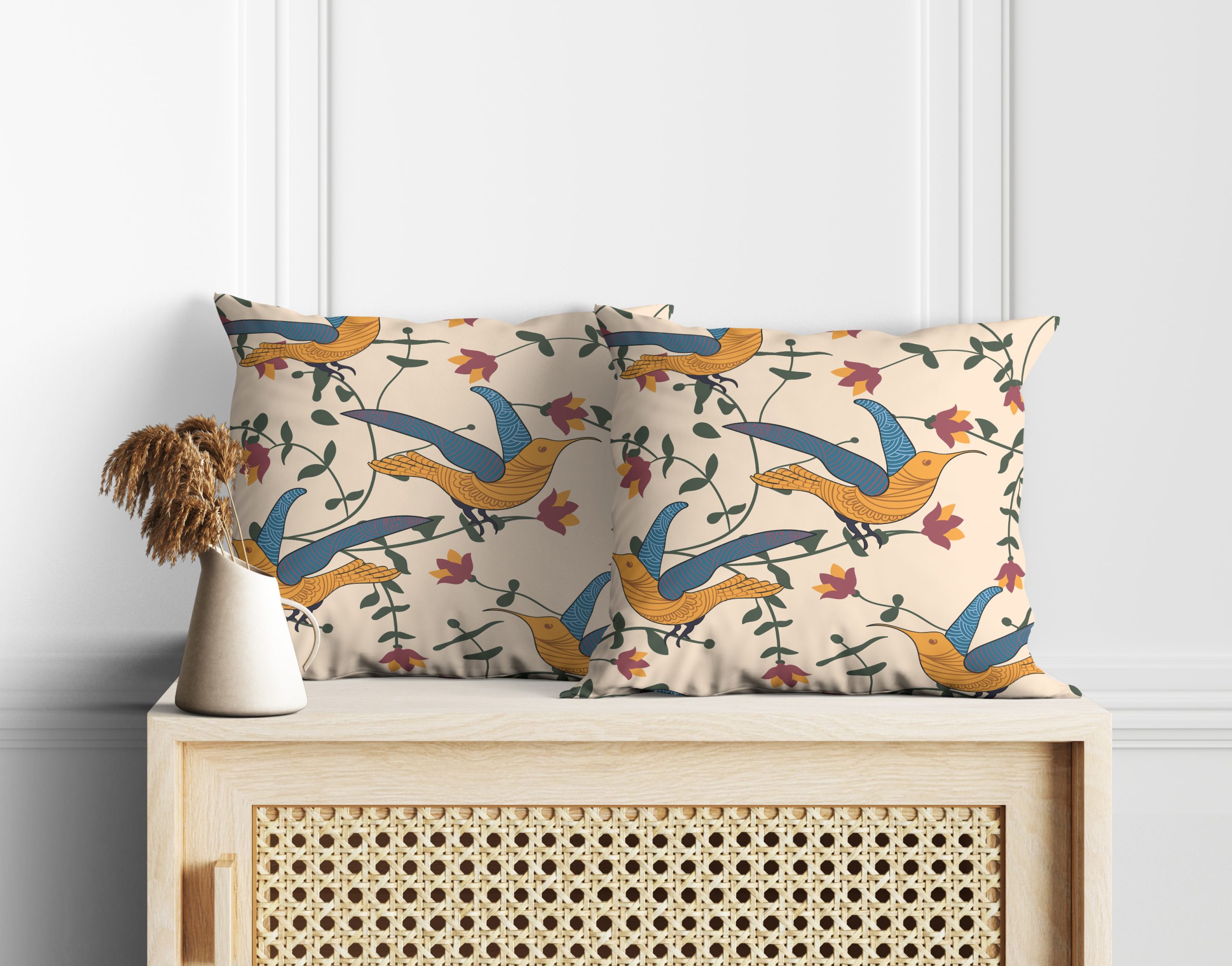 Earthy Song Bird | Premium Quality | Cushion Covers | Set of 2