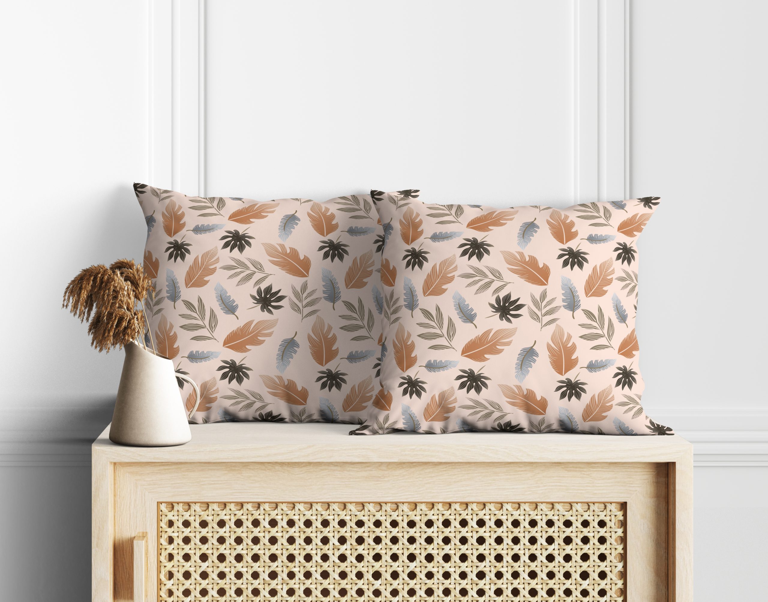 Tropical Leaves (Orange) | Premium Quality | Cushion Covers | Set Of 2