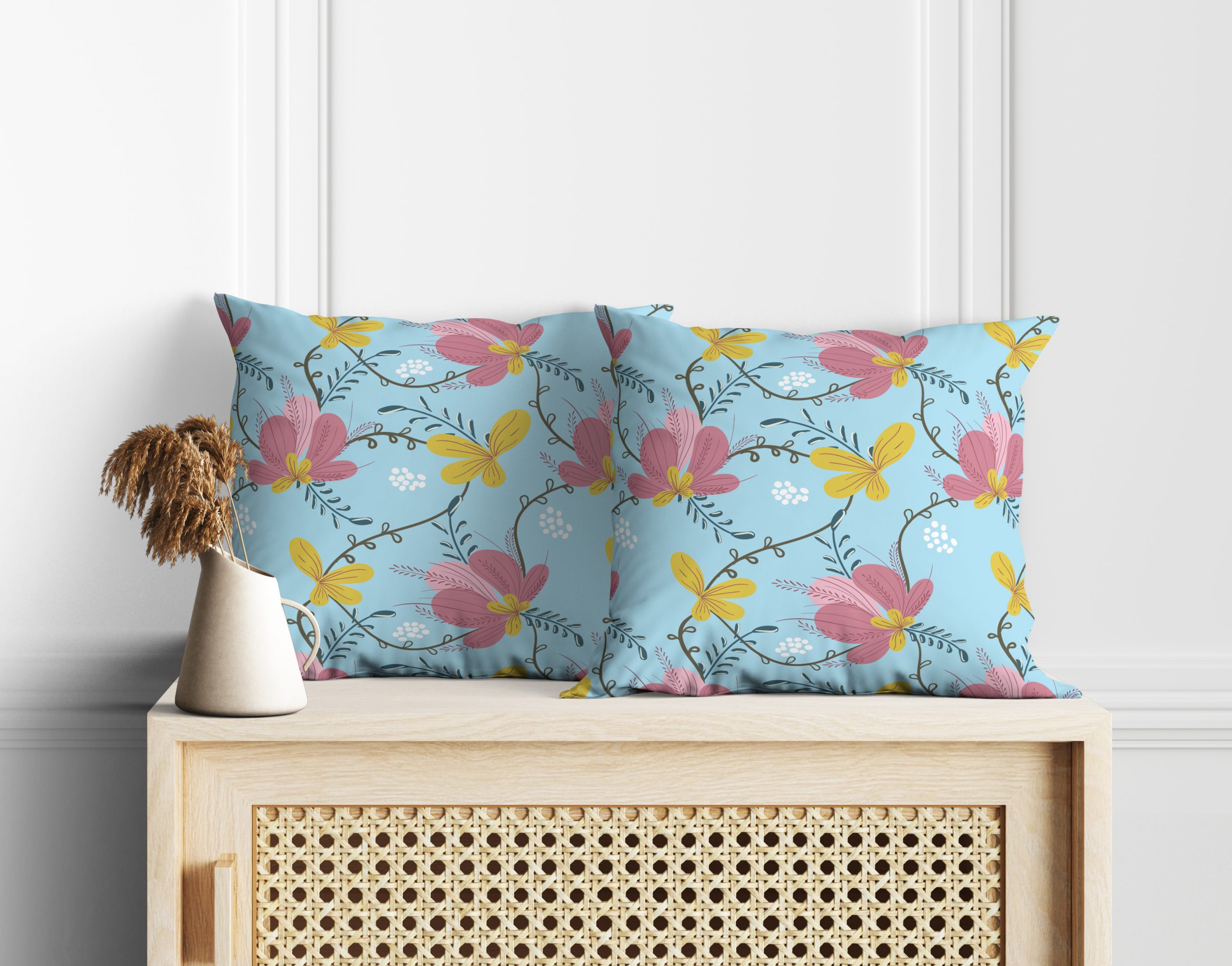 Floral- Blue | Premium Quality | Cushion Covers | Set Of 2