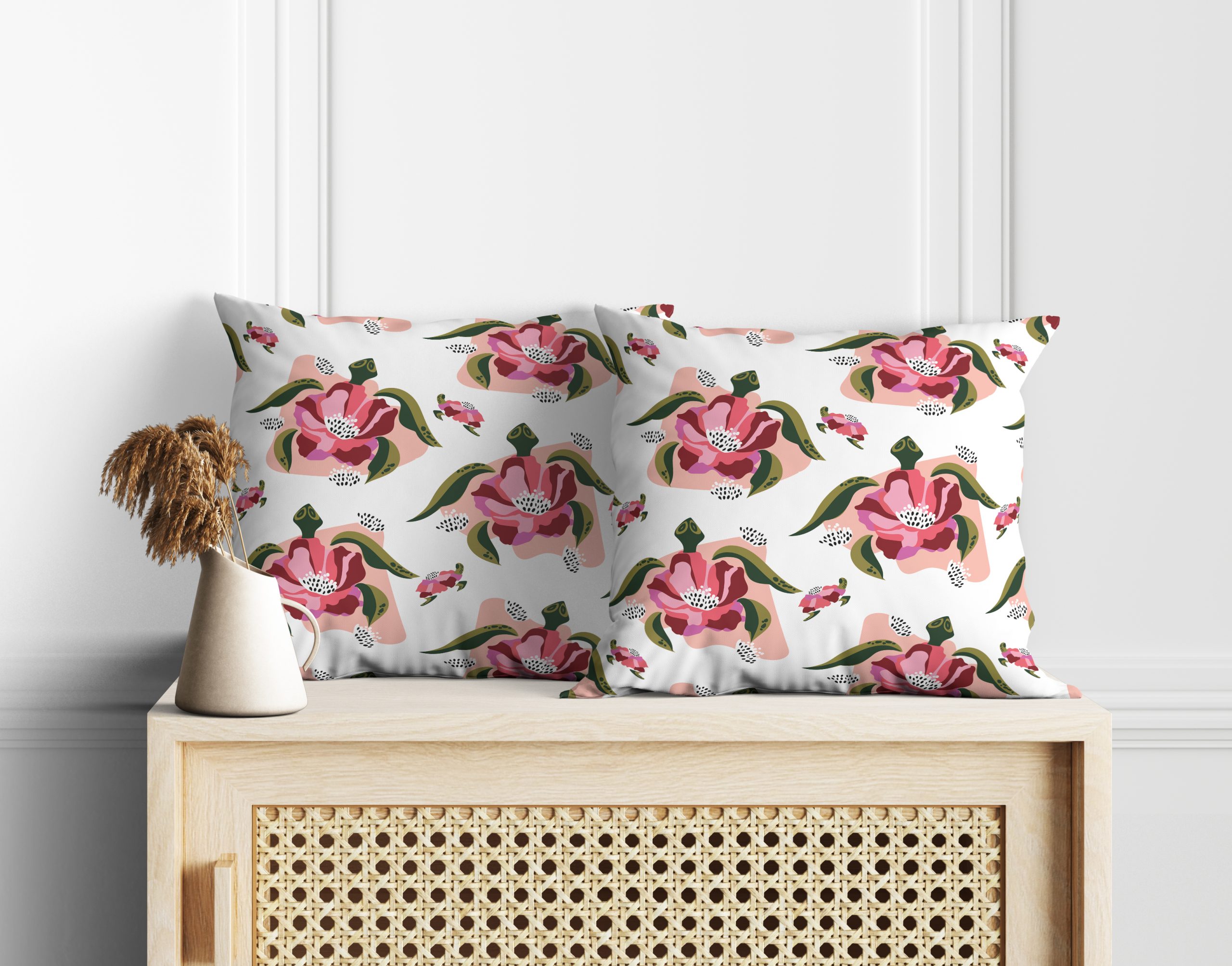Turtle Flower | Premium Quality | Cushion Covers | Set Of 2