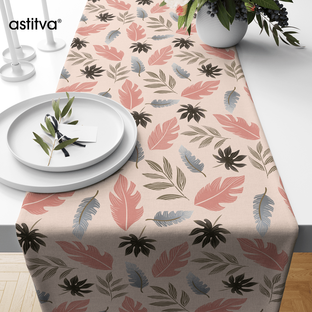 Tropical Leaves Pink | Premium Quality | Table Runner| Table Linen | Kitchen Linen
