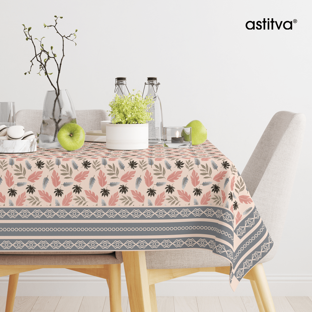 Tropical Leaves- Pink | Premium Quality | Table Cloth | 6 seater Dining Table Cloth