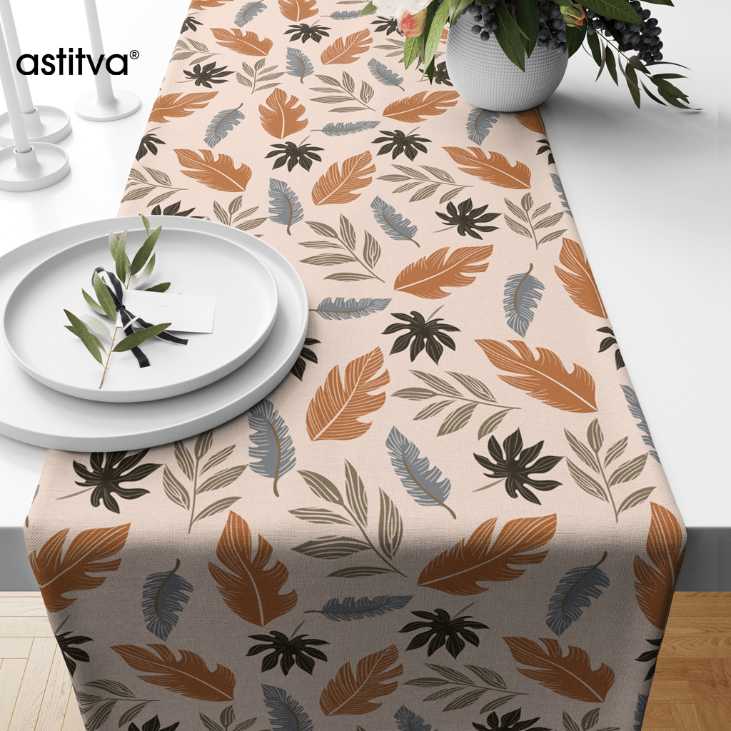 Tropical Leaves Orange | Premium Quality | Table Runner| Table Linen | Kitchen Linen