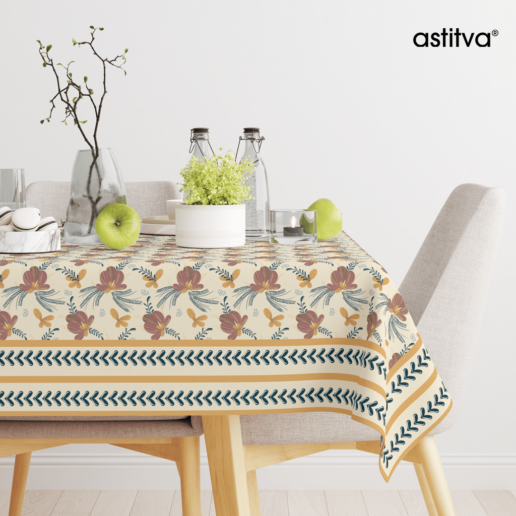 Floral (Brown) | Premium Quality | Table Cloth | 6 seater Dining Table Cloth