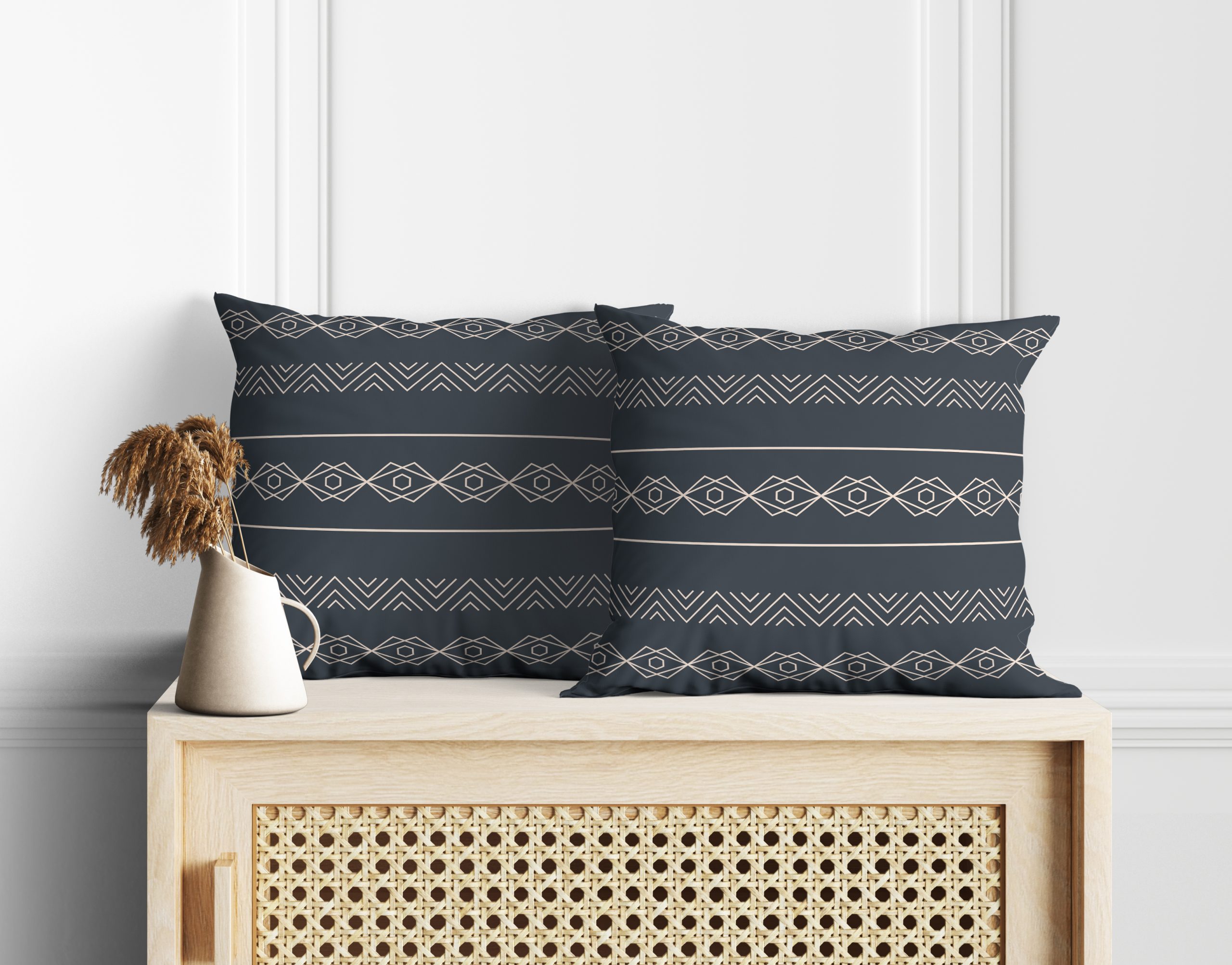 Tribal Borders (Grey) | Premium Quality | Cushion Covers | Set Of 2