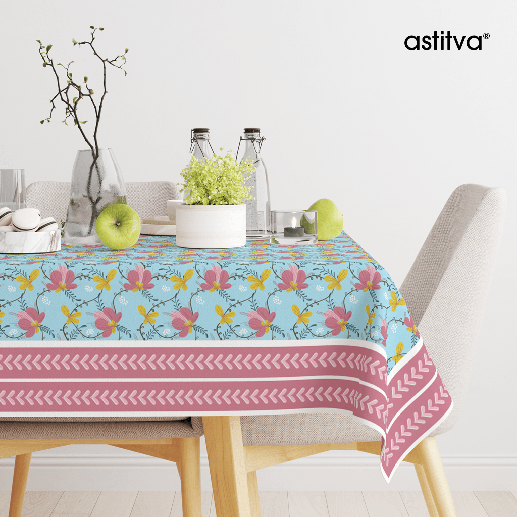 Floral (Blue) | Premium Quality | Table Cloth | 6 seater Dining Table Cloth