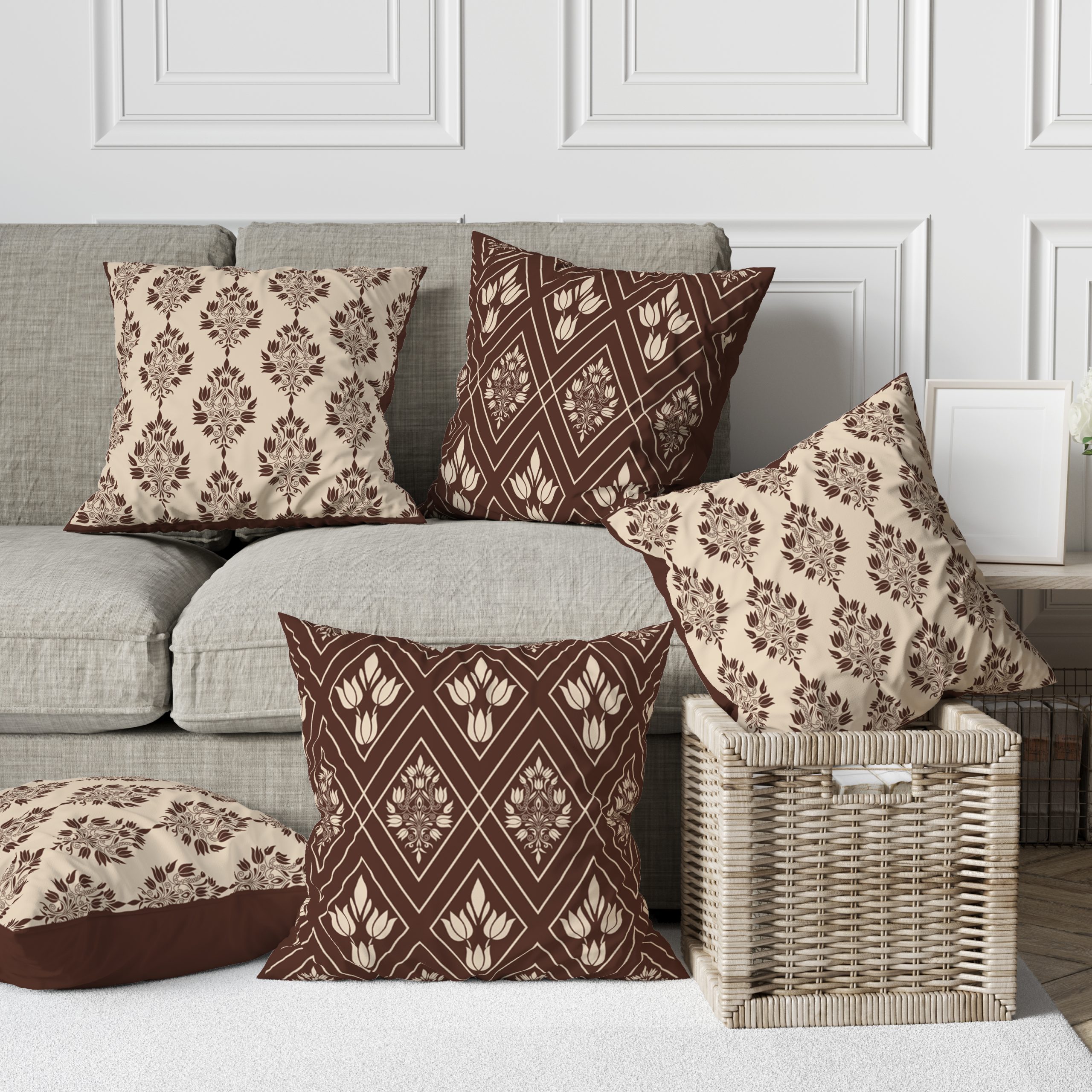 Festive Brown | Cushion Covers | Set of 5