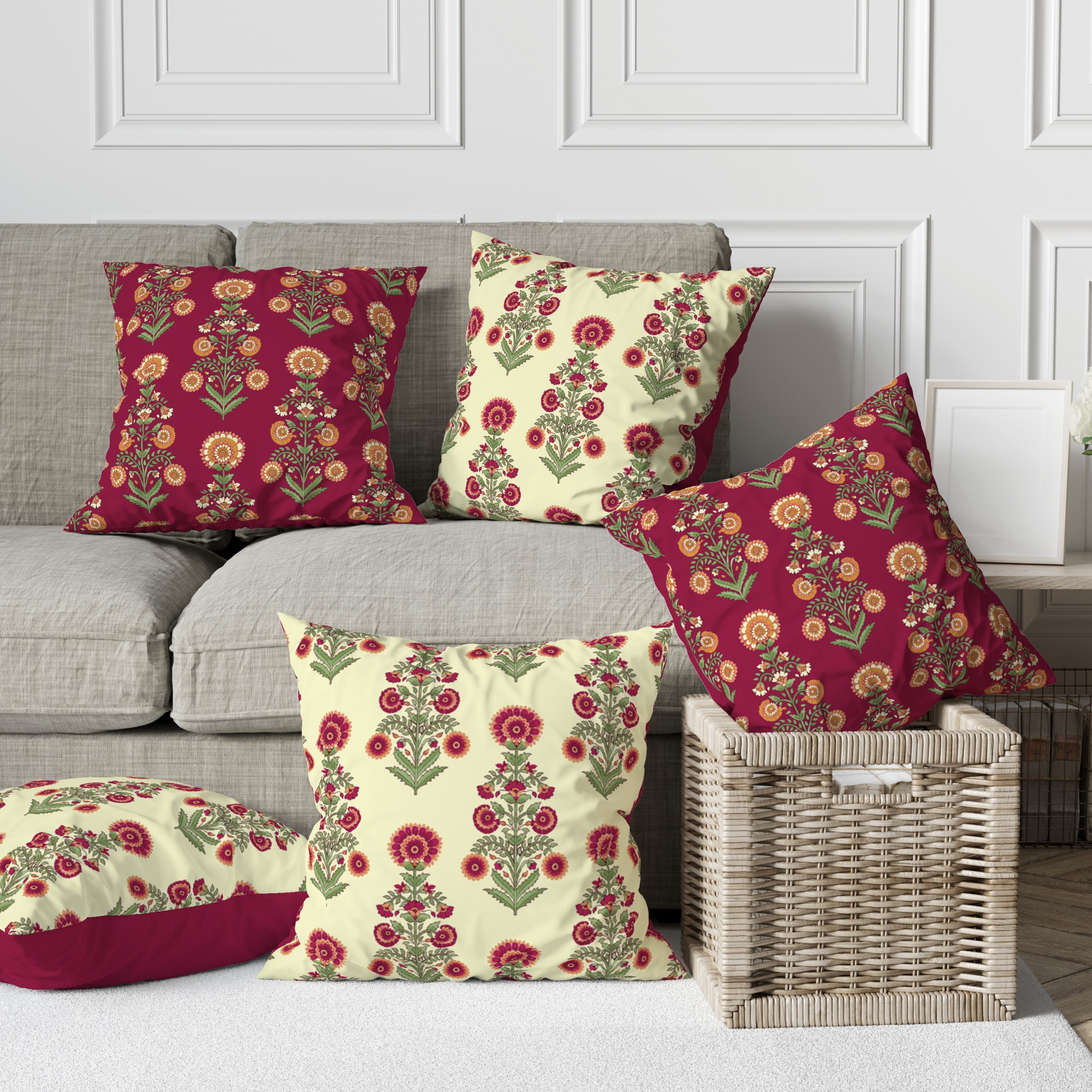 Block Print- Motif | Cushion Covers | Set of 5