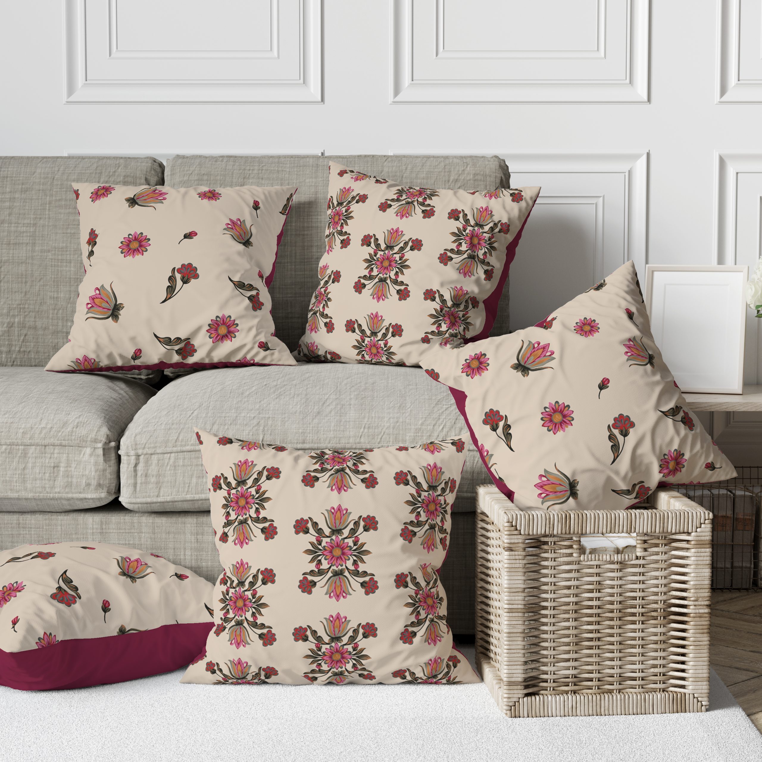 Floral Pink | Cushion Covers | Set of 5