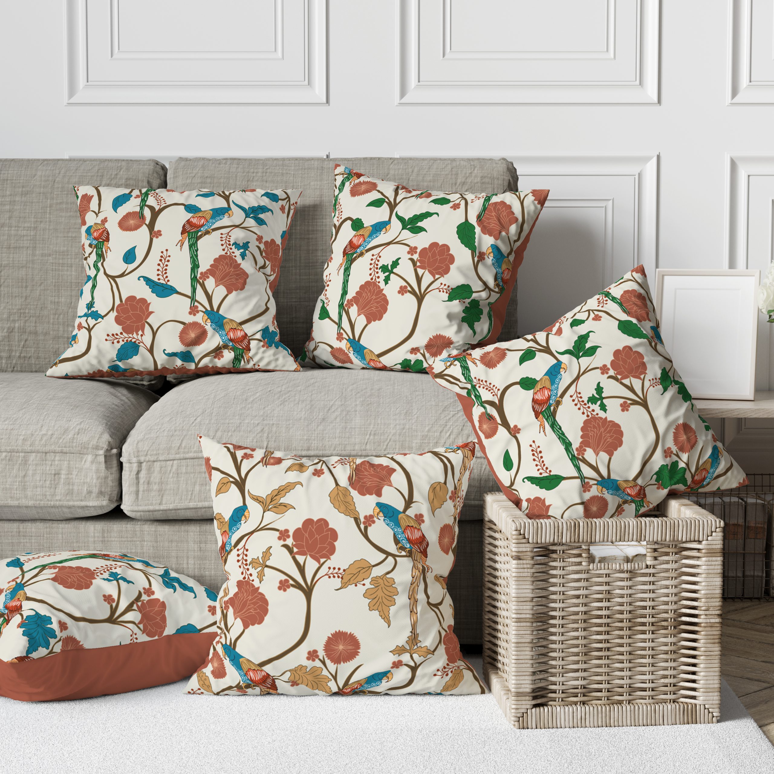 Mughal Parrot | Cushion Covers | Set of 5