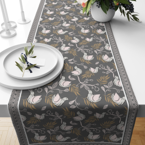 Bloomy Bird Grey | Table Runner/ Table Linen| Premium Quality| Kitchen Linen