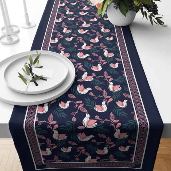 Bloomy Bird Blue| Table Linen/ Table Runner| Premium Quality| Kitchen Linen