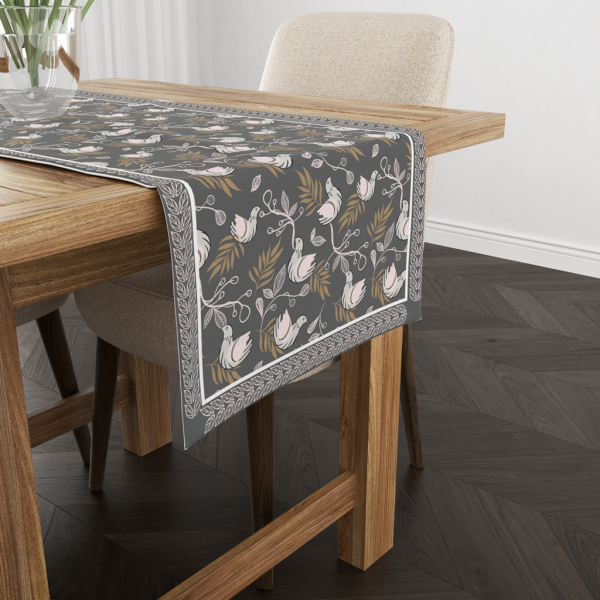 Bloomy Bird Grey | Table Runner/ Table Linen| Premium Quality| Kitchen Linen - Image 5