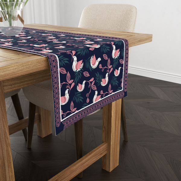 Bloomy Bird Blue| Table Linen/ Table Runner| Premium Quality| Kitchen Linen - Image 3