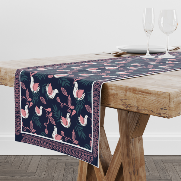 Bloomy Bird Blue| Table Linen/ Table Runner| Premium Quality| Kitchen Linen - Image 4
