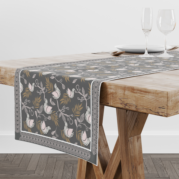 Bloomy Bird Grey | Table Runner/ Table Linen| Premium Quality| Kitchen Linen - Image 4