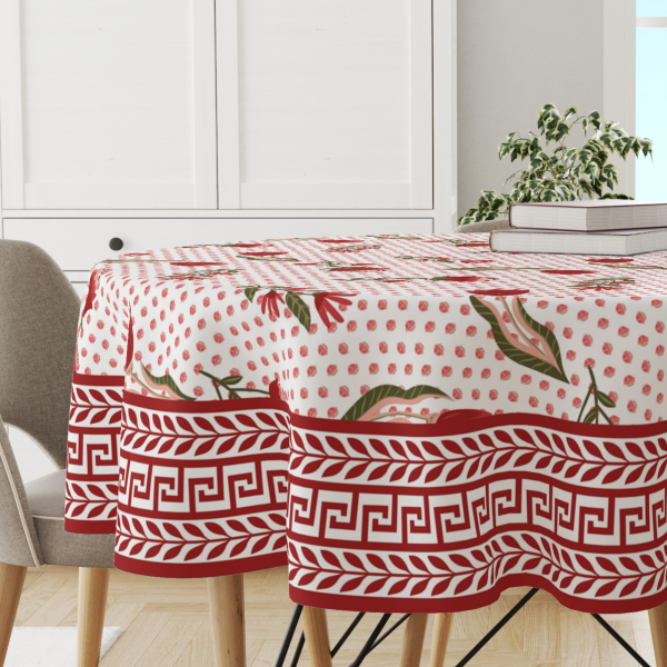 Red Pink Floral | Premium Quality | Table Cloth/ Table Linen | Kitchen Linen
