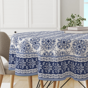 Turkish Blue Block| Premium Quality | Table Cloth/ Table Linen | Kitchen Linen