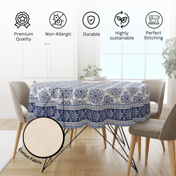 Turkish Blue Block| Premium Quality | Table Cloth/ Table Linen | Kitchen Linen - Image 6